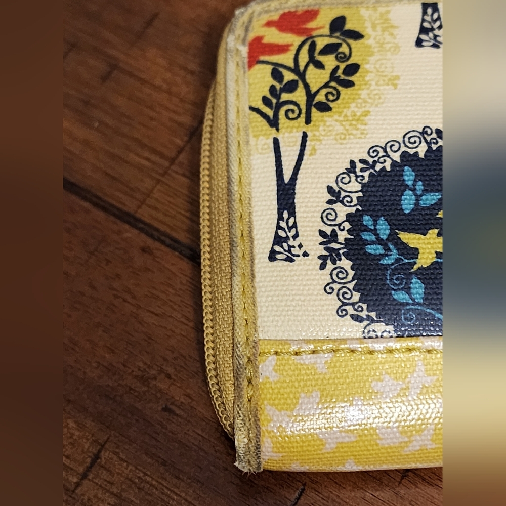 Fossil Key-Per Coated Canvas Zip Wallet Birds Trees - Picture 10 of 15